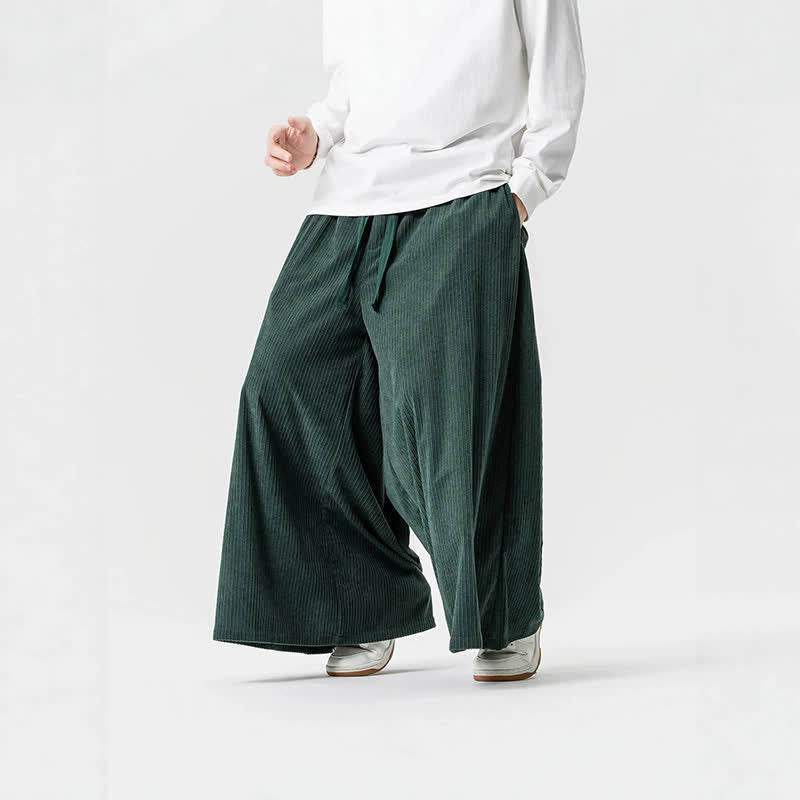 Buddha Stones Pantaloni da uomo a gamba larga con coulisse, classici, in velluto a coste tinta unita, ideali per autunno/inverno. - image 24