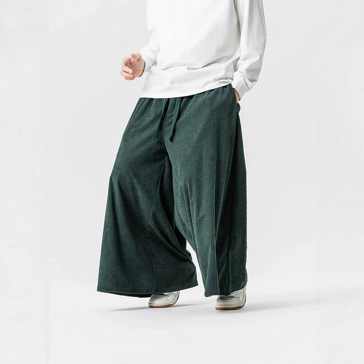 Buddha Stones Pantaloni da uomo a gamba larga con coulisse, classici, in velluto a coste tinta unita, ideali per autunno/inverno. - image 24