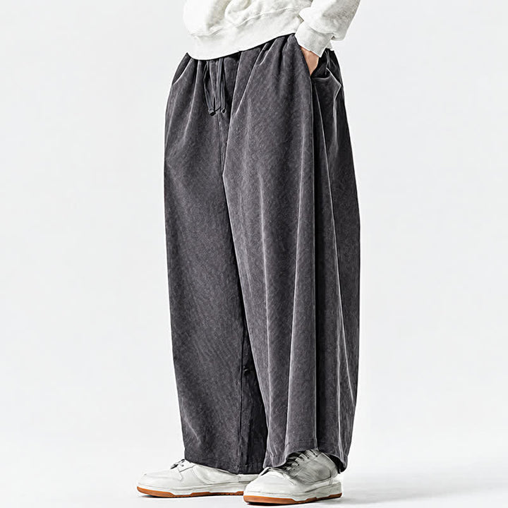 Buddha Stones Pantaloni da uomo a gamba larga con coulisse, classici, in velluto a coste tinta unita, ideali per autunno/inverno. - image 28