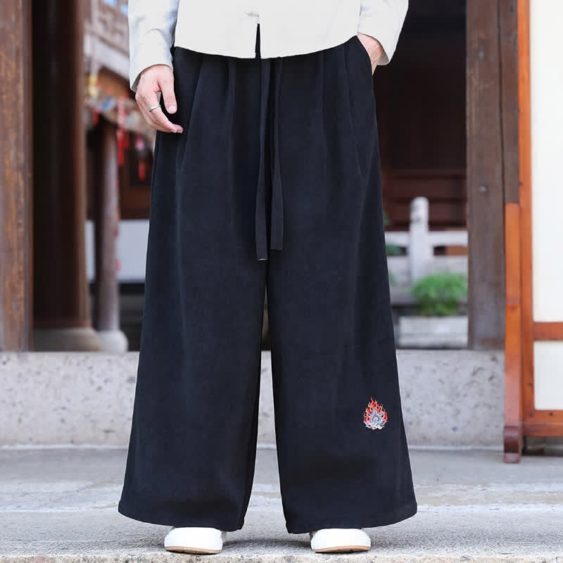 Buddha Stones Pantaloni lunghi da uomo a gamba dritta, stile vintage, con coulisse, ricami, tinta unita, per autunno/inverno, con tasche. - image 12