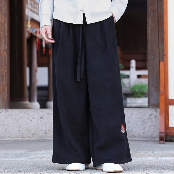 Buddha Stones Pantaloni lunghi da uomo a gamba dritta, stile vintage, con coulisse, ricami, tinta unita, per autunno/inverno, con tasche. - image 13
