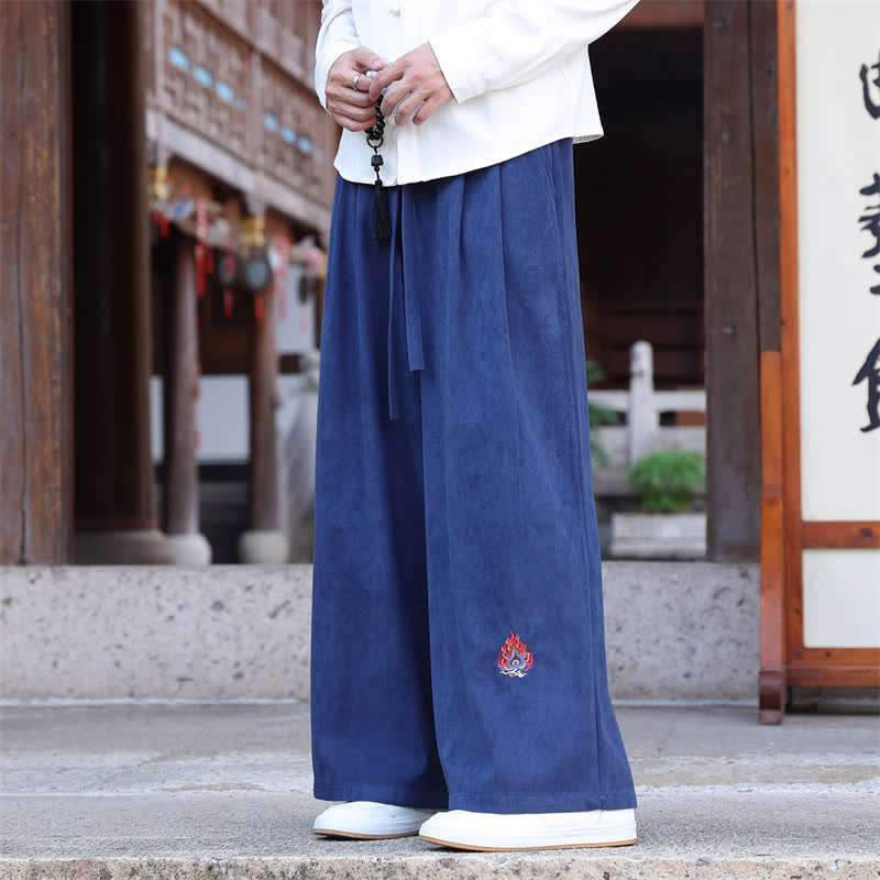 Buddha Stones Pantaloni lunghi da uomo a gamba dritta, stile vintage, con coulisse, ricami, tinta unita, per autunno/inverno, con tasche. - image 10