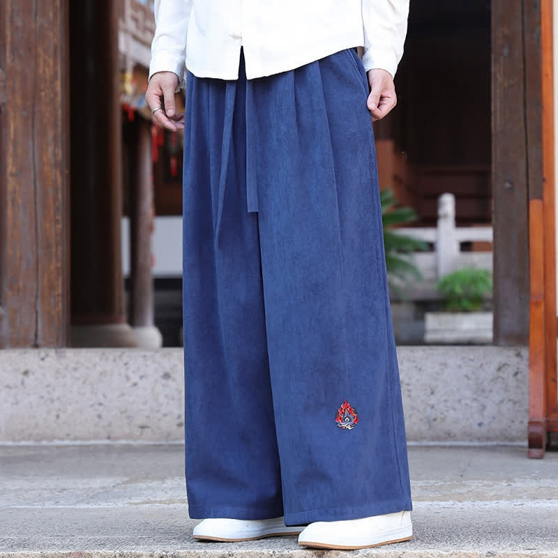 Buddha Stones Pantaloni lunghi da uomo a gamba dritta, stile vintage, con coulisse, ricami, tinta unita, per autunno/inverno, con tasche. - image 9