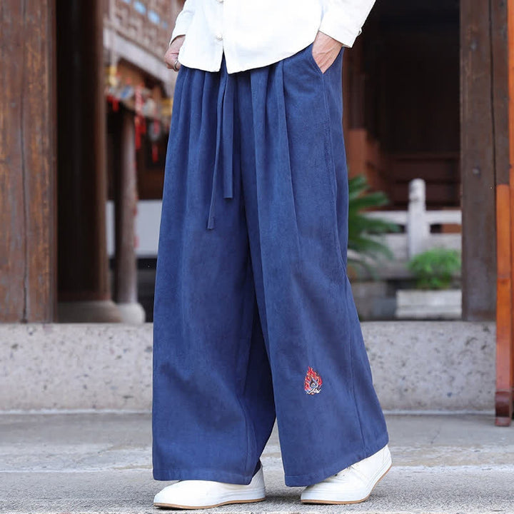 Buddha Stones Pantaloni lunghi da uomo a gamba dritta, stile vintage, con coulisse, ricami, tinta unita, per autunno/inverno, con tasche. - image 7