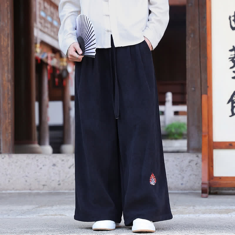 Buddha Stones Pantaloni lunghi da uomo a gamba dritta, stile vintage, con coulisse, ricami, tinta unita, per autunno/inverno, con tasche. - image 15