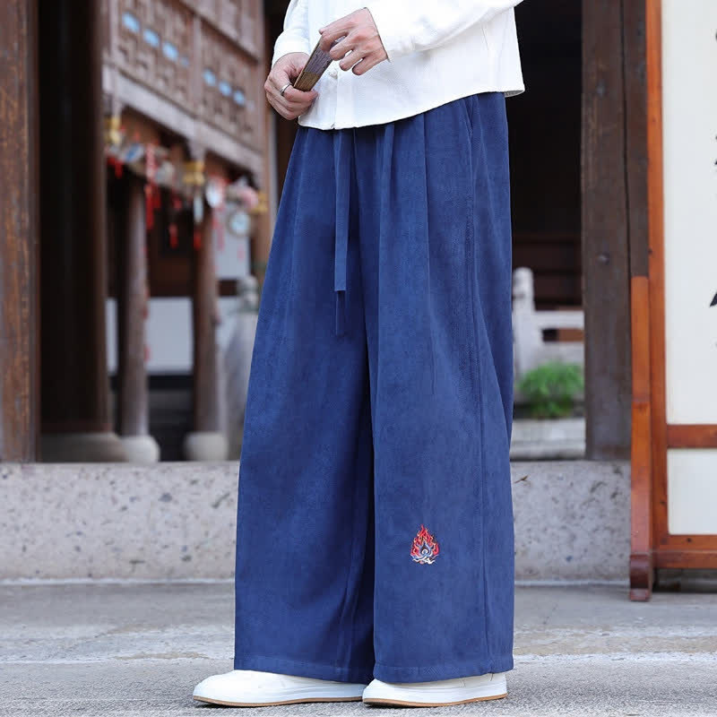 Buddha Stones Pantaloni lunghi da uomo a gamba dritta, stile vintage, con coulisse, ricami, tinta unita, per autunno/inverno, con tasche. - image 8
