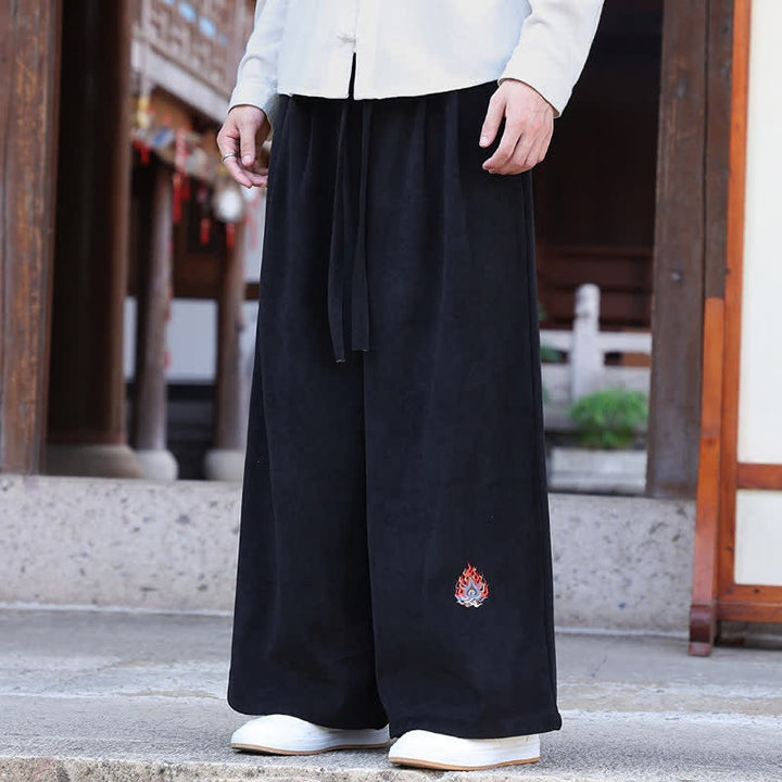 Buddha Stones Pantaloni lunghi da uomo a gamba dritta, stile vintage, con coulisse, ricami, tinta unita, per autunno/inverno, con tasche. - image 14