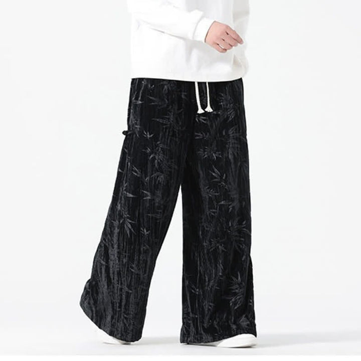 Buddha Stones Pantaloni lunghi da uomo a gamba dritta con coulisse, stile boho, autunno/inverno, con motivo astratto in bambù e tasche. - image 12