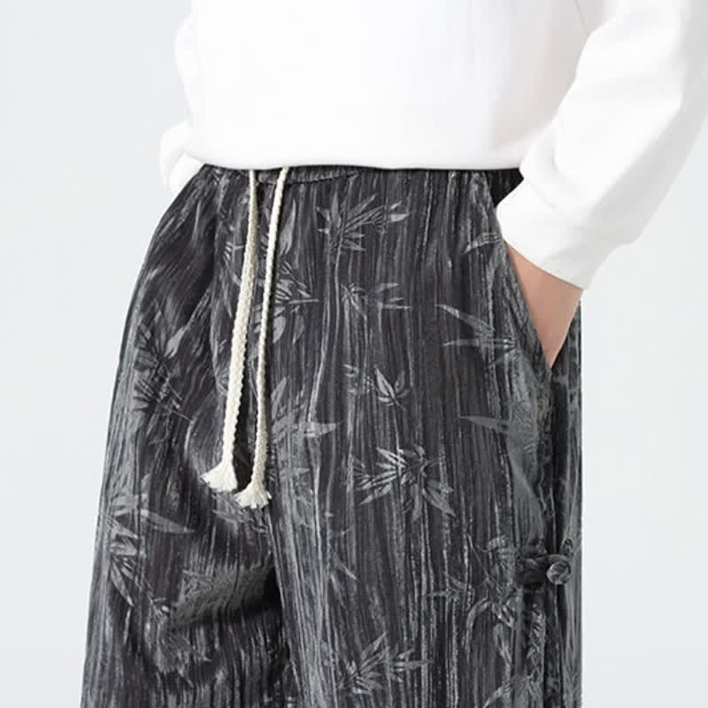 Buddha Stones Pantaloni lunghi da uomo a gamba dritta con coulisse, stile boho, autunno/inverno, con motivo astratto in bambù e tasche. - image 7