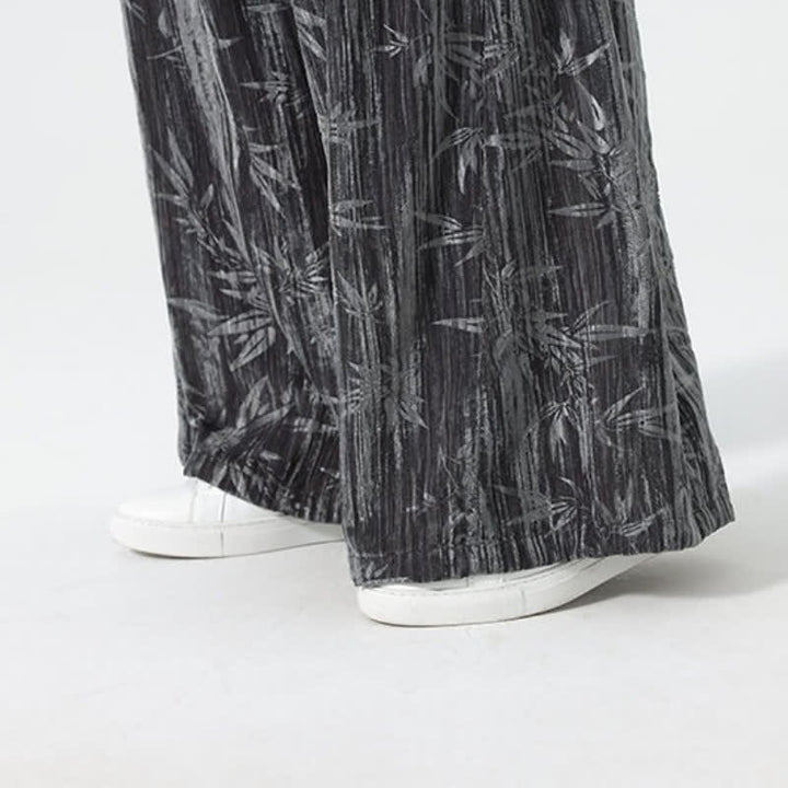 Buddha Stones Pantaloni lunghi da uomo a gamba dritta con coulisse, stile boho, autunno/inverno, con motivo astratto in bambù e tasche. - image 9