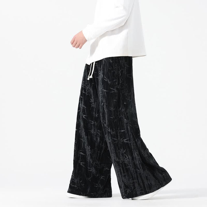 Buddha Stones Pantaloni lunghi da uomo a gamba dritta con coulisse, stile boho, autunno/inverno, con motivo astratto in bambù e tasche. - image 13