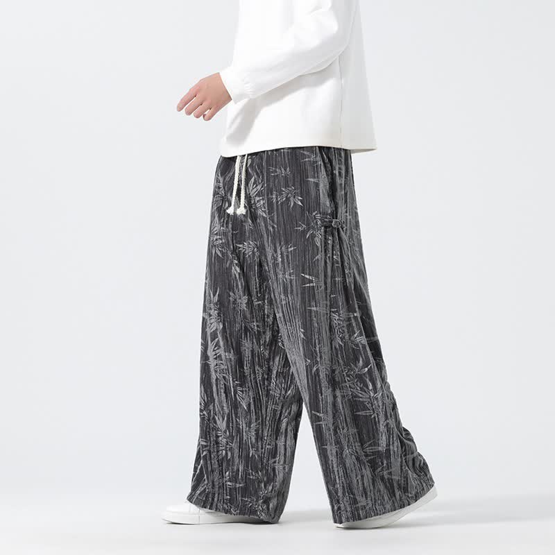 Buddha Stones Pantaloni lunghi da uomo a gamba dritta con coulisse, stile boho, autunno/inverno, con motivo astratto in bambù e tasche. - image 2