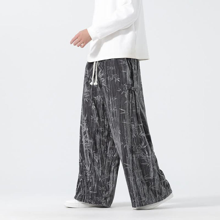 Buddha Stones Pantaloni lunghi da uomo a gamba dritta con coulisse, stile boho, autunno/inverno, con motivo astratto in bambù e tasche. - image 2