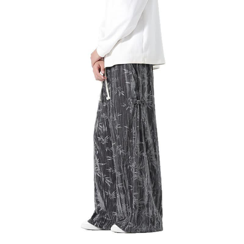 Buddha Stones Pantaloni lunghi da uomo a gamba dritta con coulisse, stile boho, autunno/inverno, con motivo astratto in bambù e tasche. - image 4