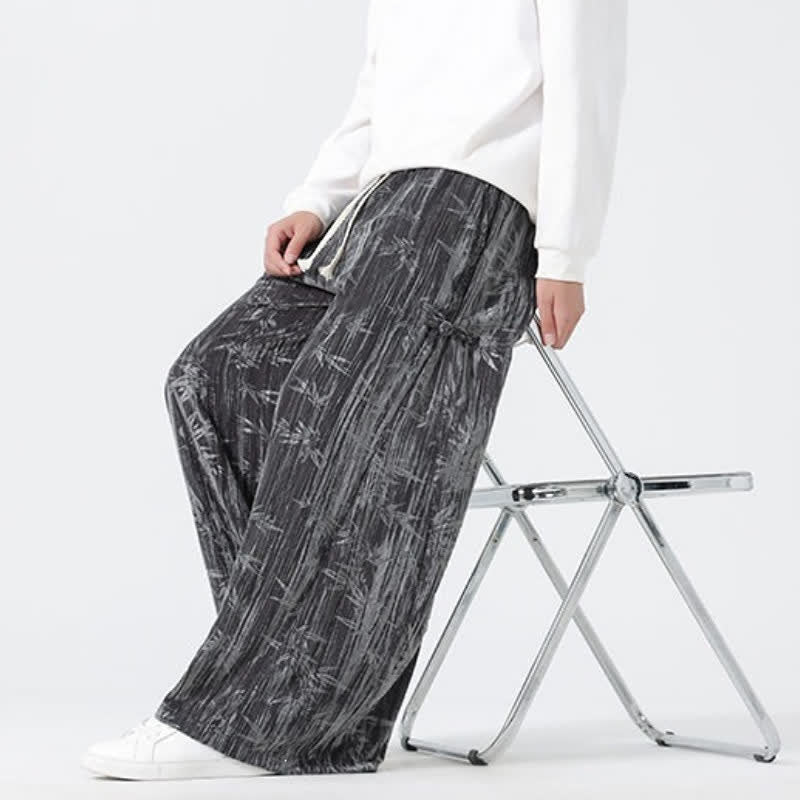 Buddha Stones Pantaloni lunghi da uomo a gamba dritta con coulisse, stile boho, autunno/inverno, con motivo astratto in bambù e tasche. - image 3