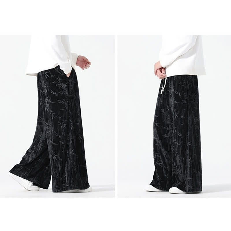 Buddha Stones Pantaloni lunghi da uomo a gamba dritta con coulisse, stile boho, autunno/inverno, con motivo astratto in bambù e tasche. - image 14