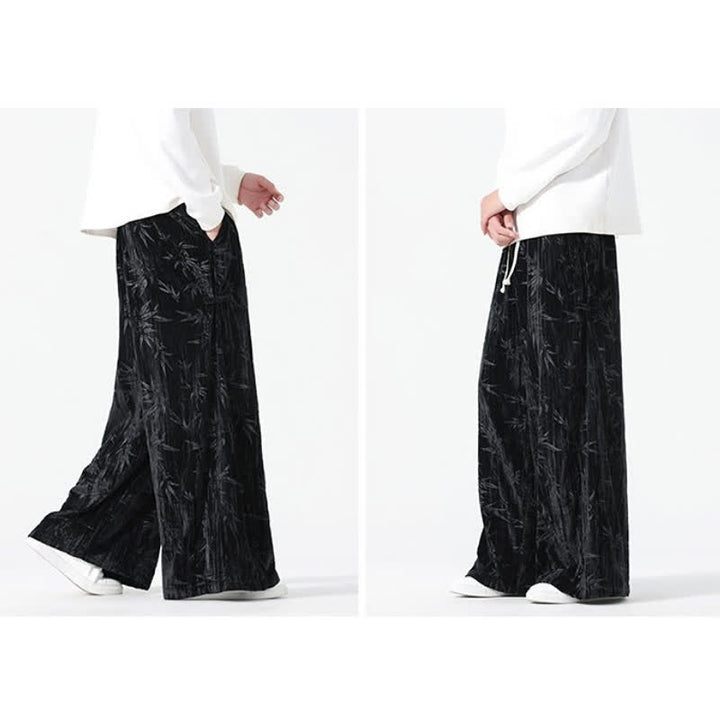 Buddha Stones Pantaloni lunghi da uomo a gamba dritta con coulisse, stile boho, autunno/inverno, con motivo astratto in bambù e tasche. - image 14