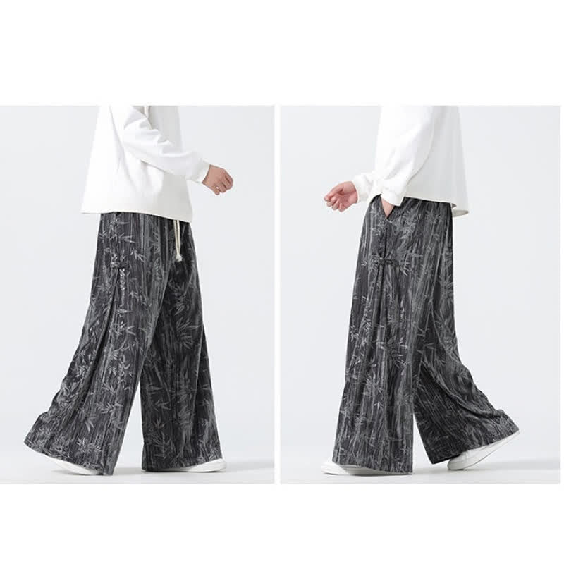 Buddha Stones Pantaloni lunghi da uomo a gamba dritta con coulisse, stile boho, autunno/inverno, con motivo astratto in bambù e tasche. - image 5