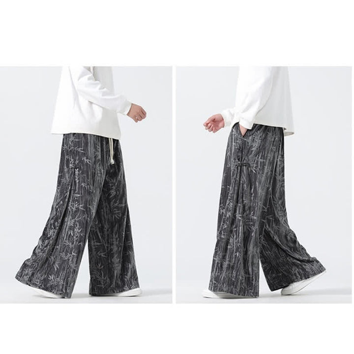 Buddha Stones Pantaloni lunghi da uomo a gamba dritta con coulisse, stile boho, autunno/inverno, con motivo astratto in bambù e tasche. - image 5