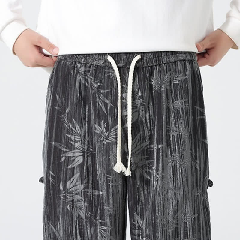 Buddha Stones Pantaloni lunghi da uomo a gamba dritta con coulisse, stile boho, autunno/inverno, con motivo astratto in bambù e tasche. - image 6