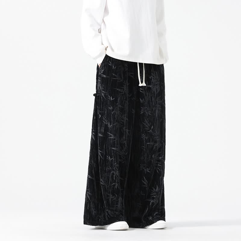 Buddha Stones Pantaloni lunghi da uomo a gamba dritta con coulisse, stile boho, autunno/inverno, con motivo astratto in bambù e tasche. - image 11