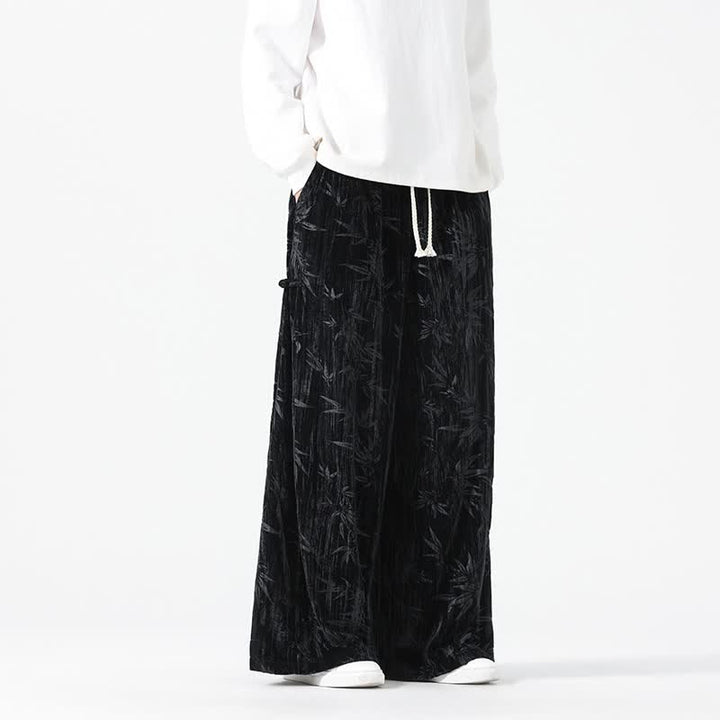 Buddha Stones Pantaloni lunghi da uomo a gamba dritta con coulisse, stile boho, autunno/inverno, con motivo astratto in bambù e tasche. - image 11