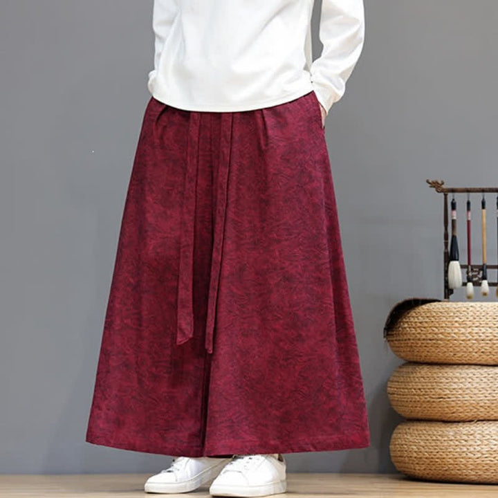 Buddha Stones Pantaloni da uomo a gamba larga in velluto a coste, stile vintage, con coulisse, per autunno/inverno. - Rosso scuro - US/UK/AU46, EU56 (5XL) - image 22