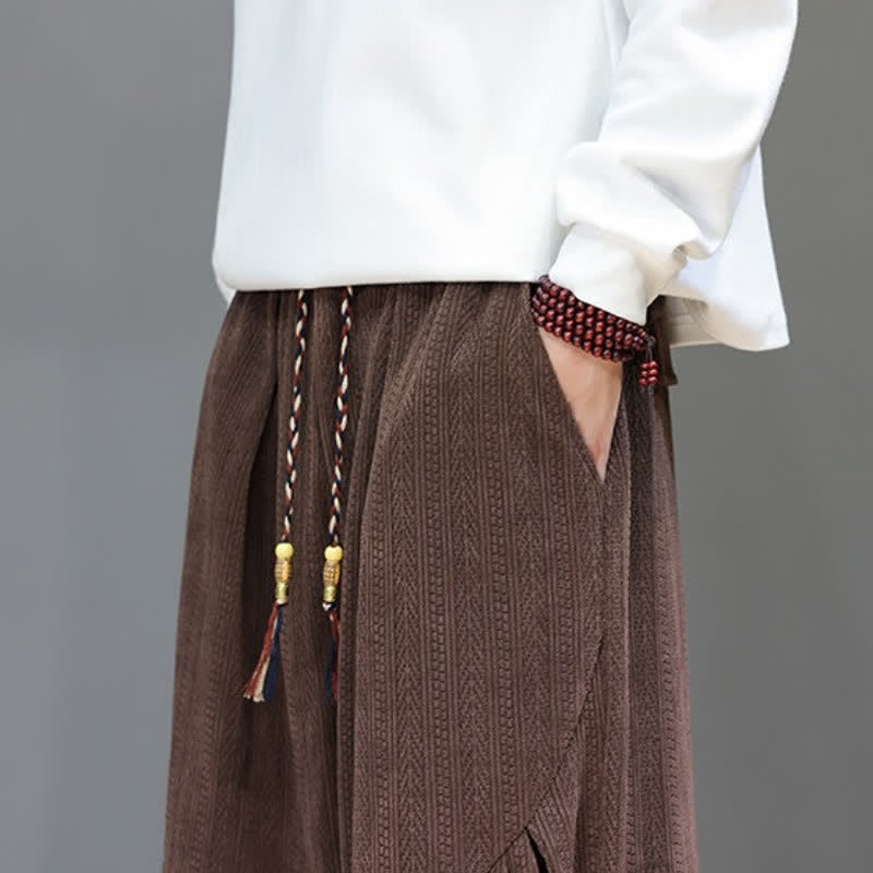 Buddha Stones Pantaloni lunghi da uomo in velluto a coste, stile boho, con coulisse, per autunno/inverno, modello harem con tasche. - image 10