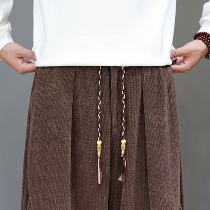 Buddha Stones Pantaloni lunghi da uomo in velluto a coste, stile boho, con coulisse, per autunno/inverno, modello harem con tasche. - image 9