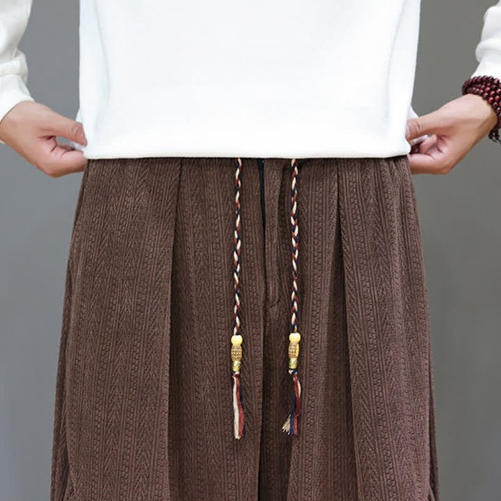 Buddha Stones Pantaloni lunghi da uomo in velluto a coste, stile boho, con coulisse, per autunno/inverno, modello harem con tasche. - image 9