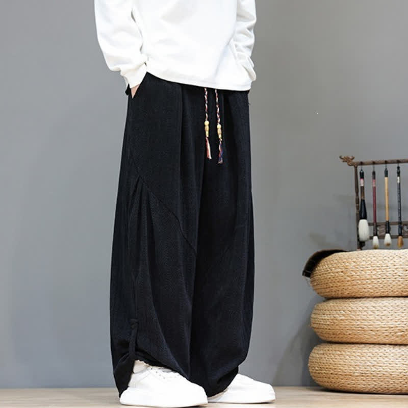 Buddha Stones Pantaloni lunghi da uomo in velluto a coste, stile boho, con coulisse, per autunno/inverno, modello harem con tasche. - image 20