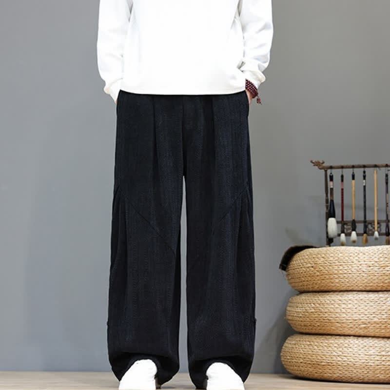 Buddha Stones Pantaloni lunghi da uomo in velluto a coste, stile boho, con coulisse, per autunno/inverno, modello harem con tasche. - image 14