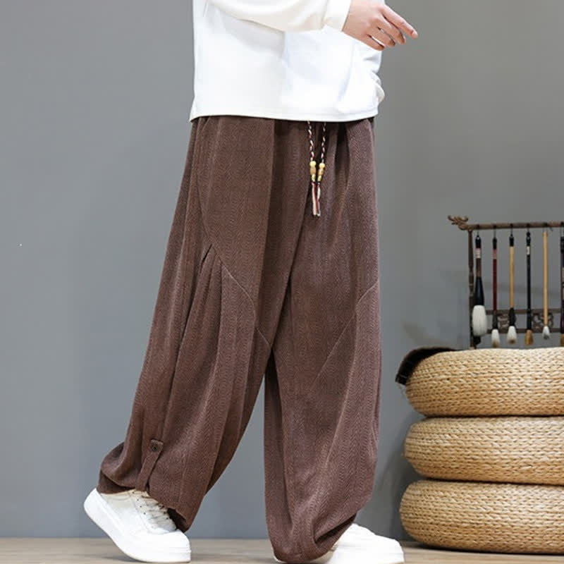 Buddha Stones Pantaloni lunghi da uomo in velluto a coste, stile boho, con coulisse, per autunno/inverno, modello harem con tasche. - image 2