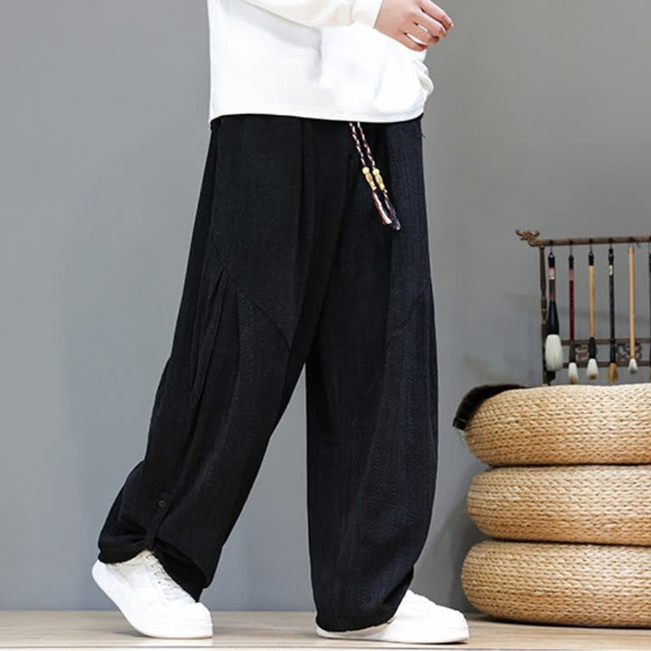 Buddha Stones Pantaloni lunghi da uomo in velluto a coste, stile boho, con coulisse, per autunno/inverno, modello harem con tasche. - image 15
