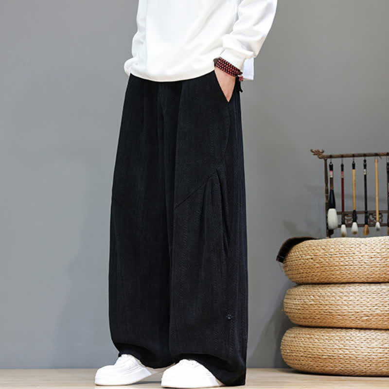 Buddha Stones Pantaloni lunghi da uomo in velluto a coste, stile boho, con coulisse, per autunno/inverno, modello harem con tasche. - image 16