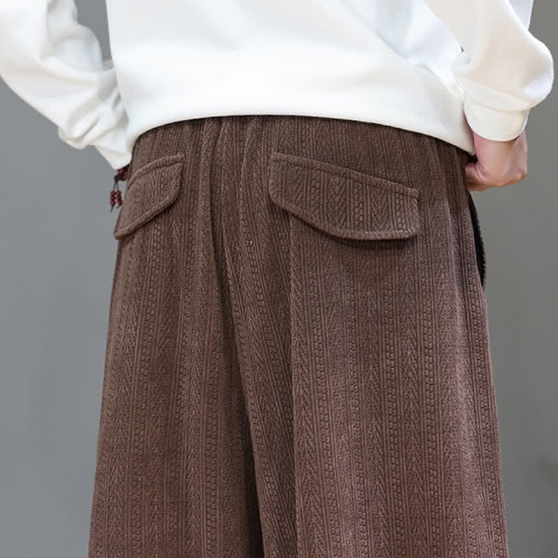 Buddha Stones Pantaloni lunghi da uomo in velluto a coste, stile boho, con coulisse, per autunno/inverno, modello harem con tasche. - image 11