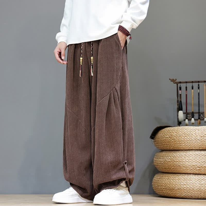 Buddha Stones Pantaloni lunghi da uomo in velluto a coste, stile boho, con coulisse, per autunno/inverno, modello harem con tasche. - image 3