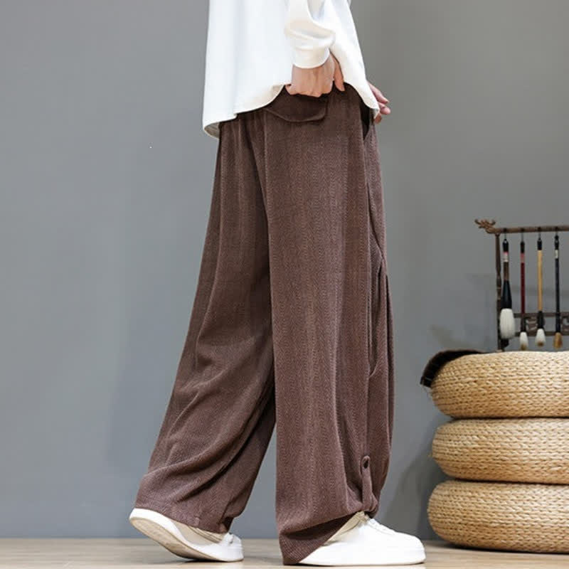 Buddha Stones Pantaloni lunghi da uomo in velluto a coste, stile boho, con coulisse, per autunno/inverno, modello harem con tasche. - image 4
