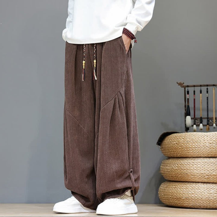 Buddha Stones Pantaloni lunghi da uomo in velluto a coste, stile boho, con coulisse, per autunno/inverno, modello harem con tasche. - image 7