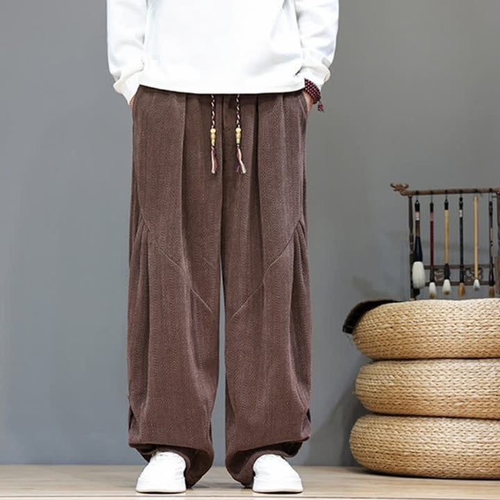Buddha Stones Pantaloni lunghi da uomo in velluto a coste, stile boho, con coulisse, per autunno/inverno, modello harem con tasche. - image 6