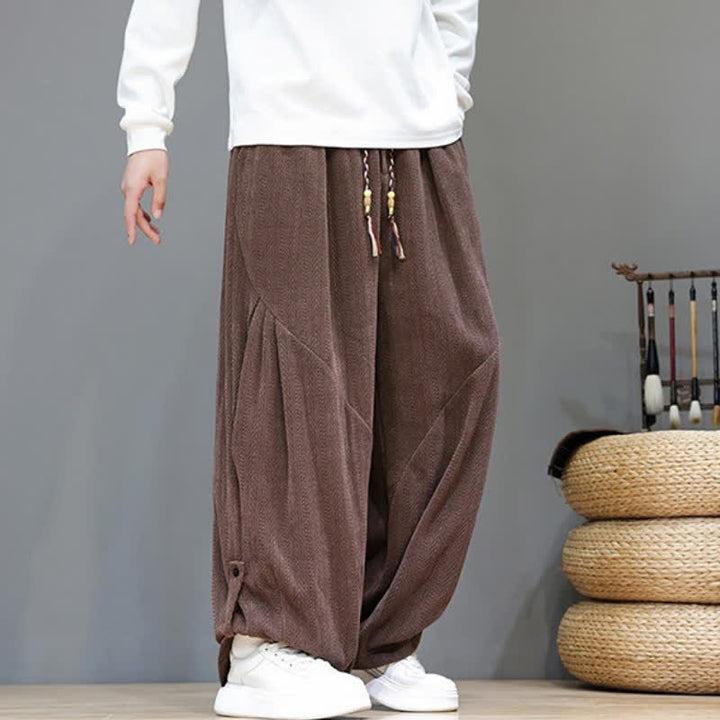 Buddha Stones Pantaloni lunghi da uomo in velluto a coste, stile boho, con coulisse, per autunno/inverno, modello harem con tasche. - image 5