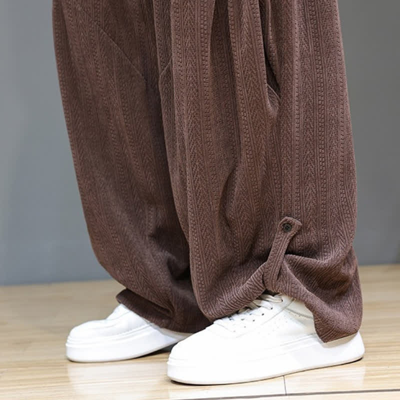 Buddha Stones Pantaloni lunghi da uomo in velluto a coste, stile boho, con coulisse, per autunno/inverno, modello harem con tasche. - image 12