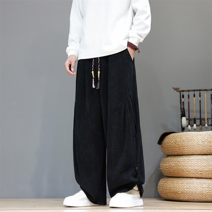 Buddha Stones Pantaloni lunghi da uomo in velluto a coste, stile boho, con coulisse, per autunno/inverno, modello harem con tasche. - image 19