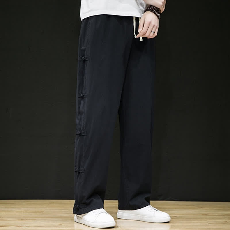 Buddha Stones Pantaloni lunghi da uomo a gamba dritta con spacchi laterali, stile Tang Crane, per primavera/estate, casual, modello dritti, con tasche. - image 5