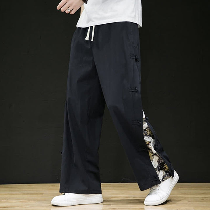 Buddha Stones Pantaloni lunghi da uomo a gamba dritta con spacchi laterali, stile Tang Crane, per primavera/estate, casual, modello dritti, con tasche. - image 2