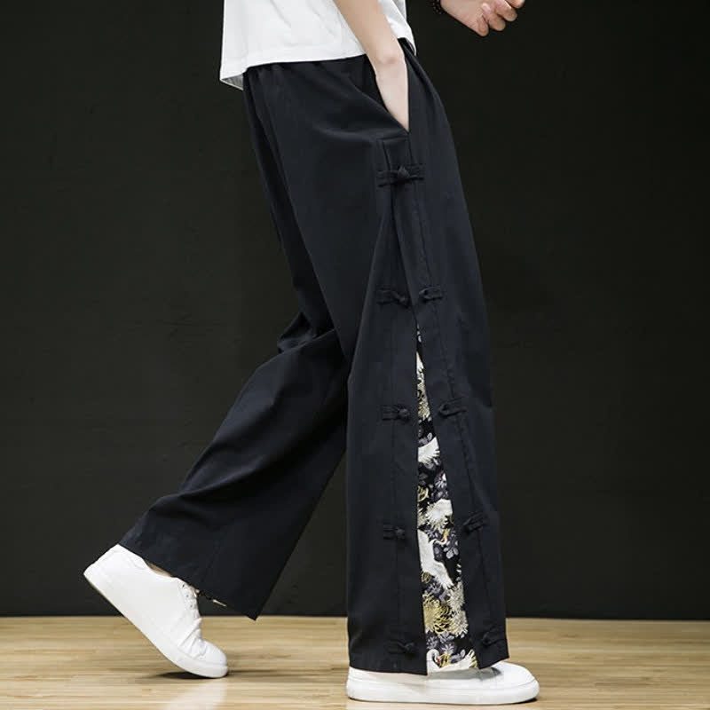 Buddha Stones Pantaloni lunghi da uomo a gamba dritta con spacchi laterali, stile Tang Crane, per primavera/estate, casual, modello dritti, con tasche. - image 9