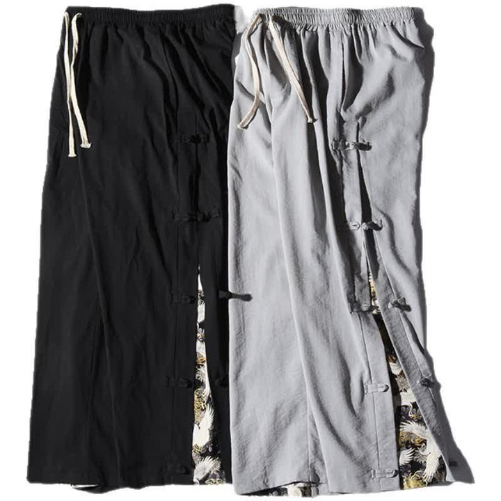 Buddha Stones Pantaloni lunghi da uomo a gamba dritta con spacchi laterali, stile Tang Crane, per primavera/estate, casual, modello dritti, con tasche. - image 35