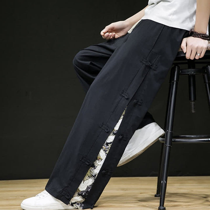 Buddha Stones Pantaloni lunghi da uomo a gamba dritta con spacchi laterali, stile Tang Crane, per primavera/estate, casual, modello dritti, con tasche. - image 10