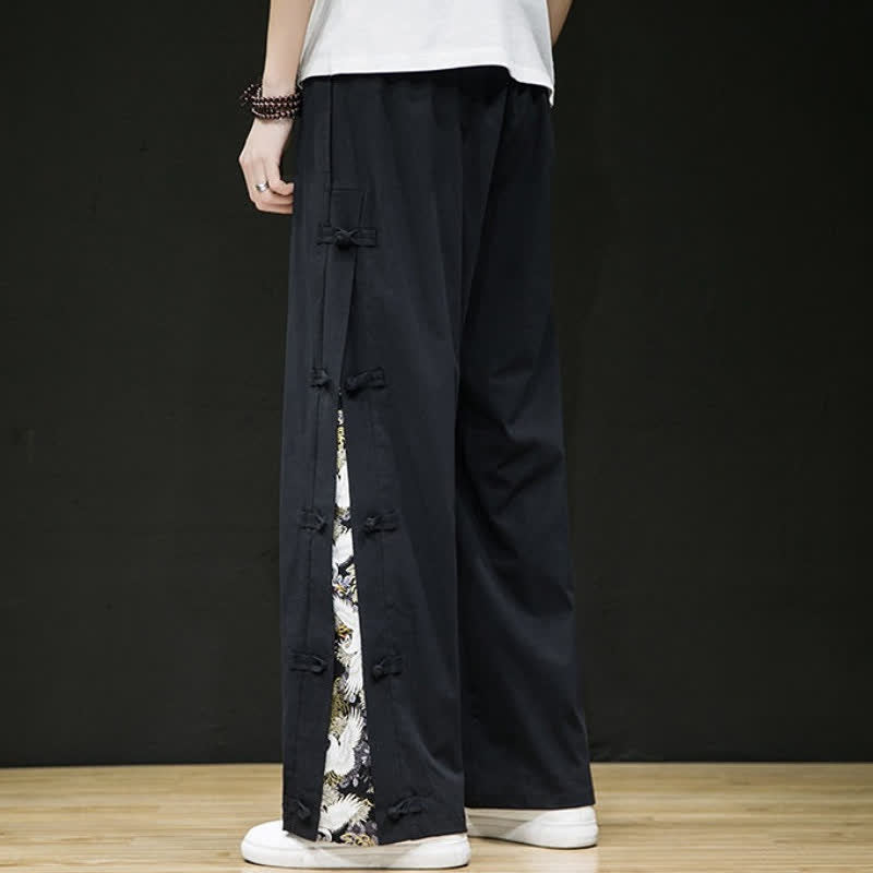Buddha Stones Pantaloni lunghi da uomo a gamba dritta con spacchi laterali, stile Tang Crane, per primavera/estate, casual, modello dritti, con tasche. - image 4