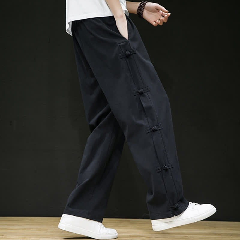 Buddha Stones Pantaloni lunghi da uomo a gamba dritta con spacchi laterali, stile Tang Crane, per primavera/estate, casual, modello dritti, con tasche. - image 7